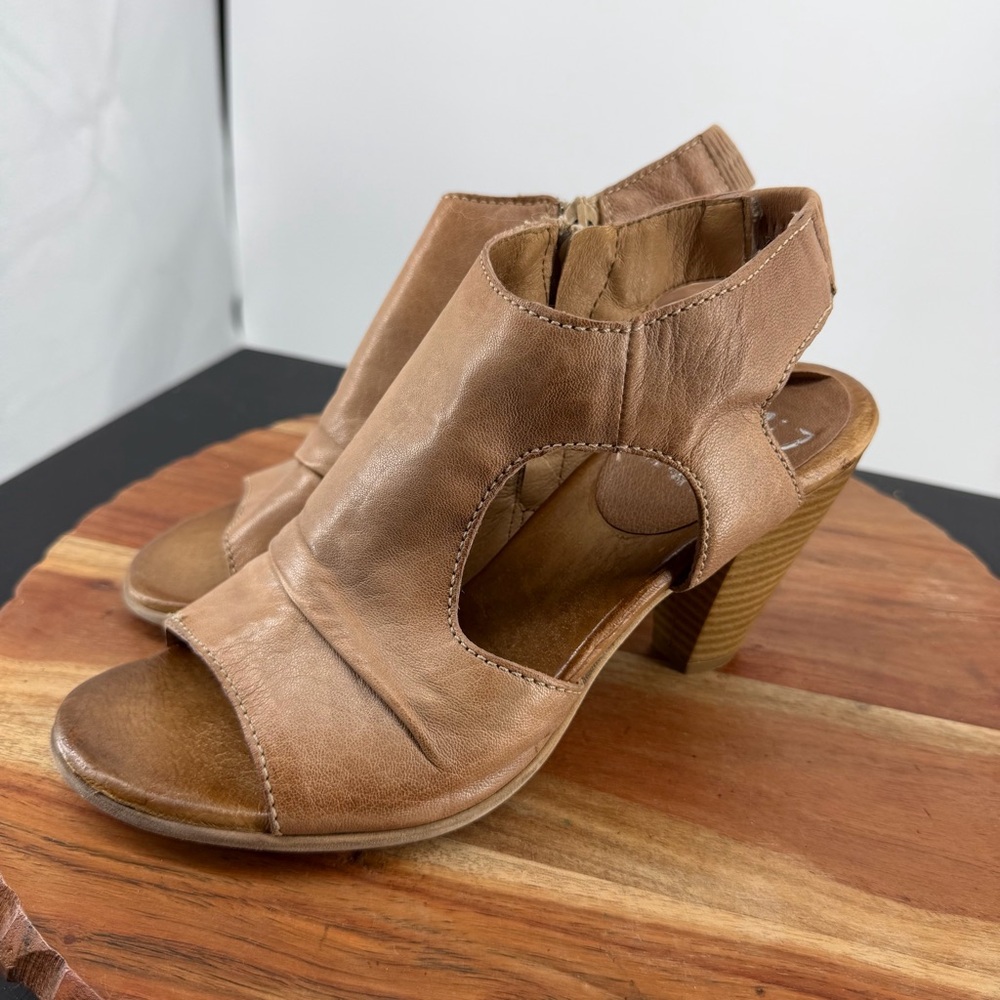 Miz Mooz Verona Michelle‎ Slingback Peep Toe sandals heels 38 7.5-8 brown